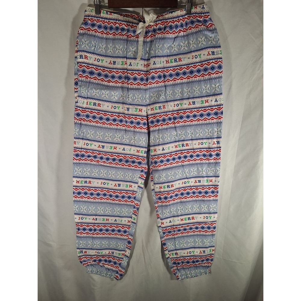 Match the Fam Womens Holiday Pajama Jogger Pants Blue Fair Isle Merry Joy Large